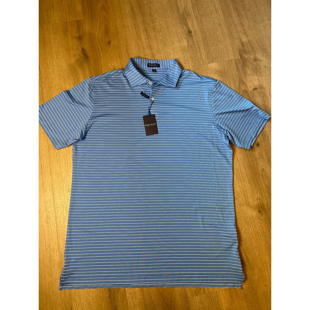 Peter Millar Crown Crafted Polo L Blue Striped Tailored Richland Country Club